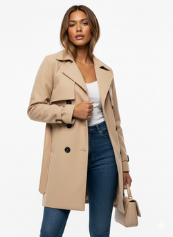Stylish Women's Double-Breasted Wool Trench Coat - Warm, Elegant Outerwear for Fall & Winter