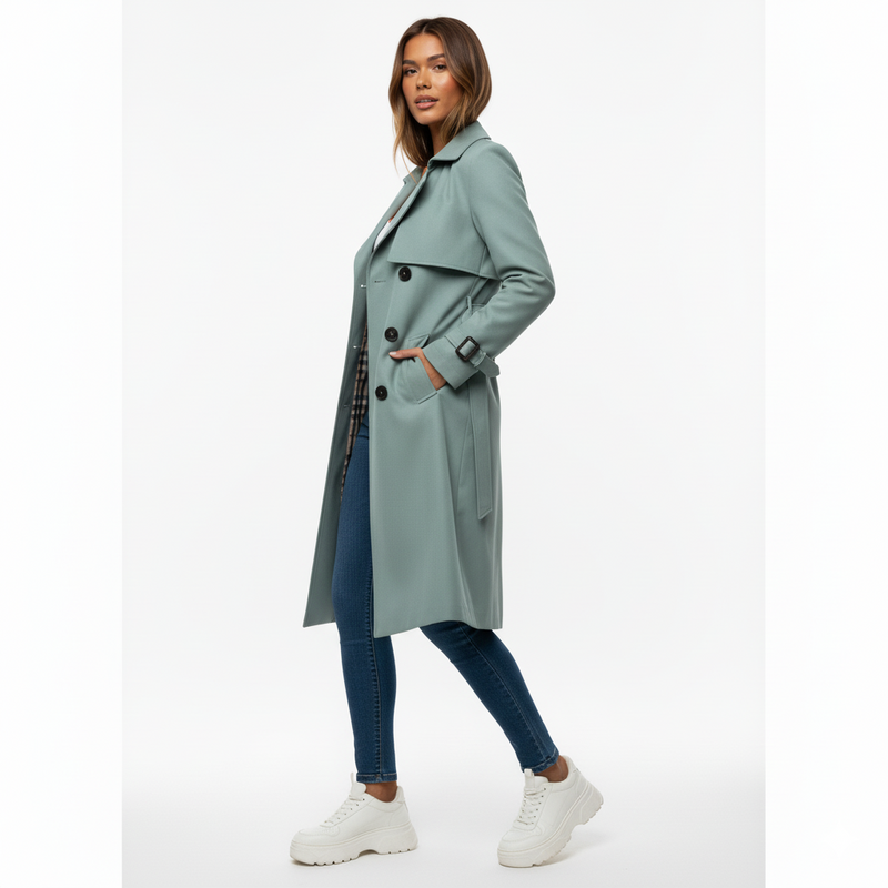 Stylish Women's Double Button Trench Coat - Classic Outerwear for All Seasons