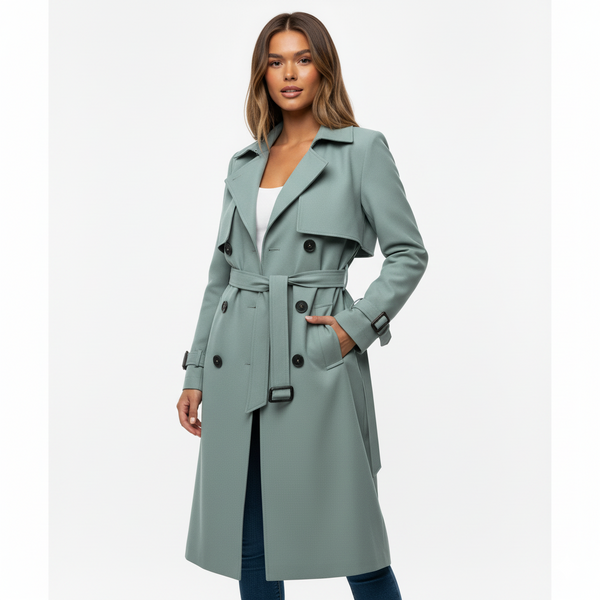Stylish Women's Double Button Trench Coat - Classic Outerwear for All Seasons