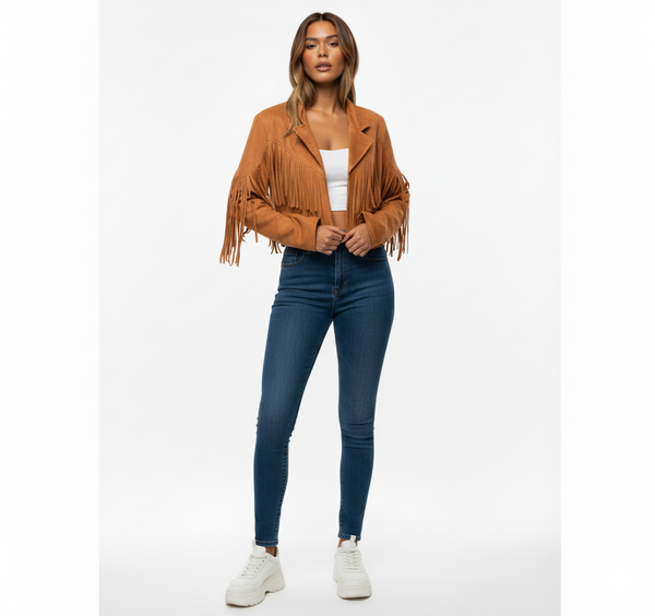 Stylish Women's Suede Fringed Jacket - Boho Chic Outerwear for Fall & Winter