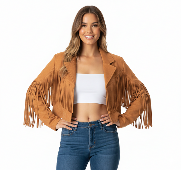 Stylish Women's Suede Fringed Jacket - Boho Chic Outerwear for Fall & Winter