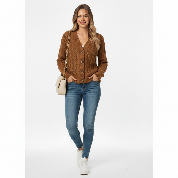 Women's Slim Fit Cable Knit Cardigan - Stylish Button Front Closure for a Chic Look