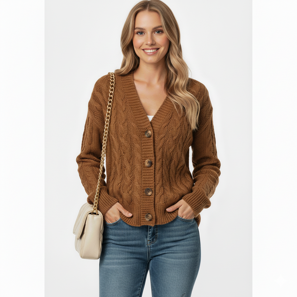Women's Slim Fit Cable Knit Cardigan - Stylish Button Front Closure for a Chic Look