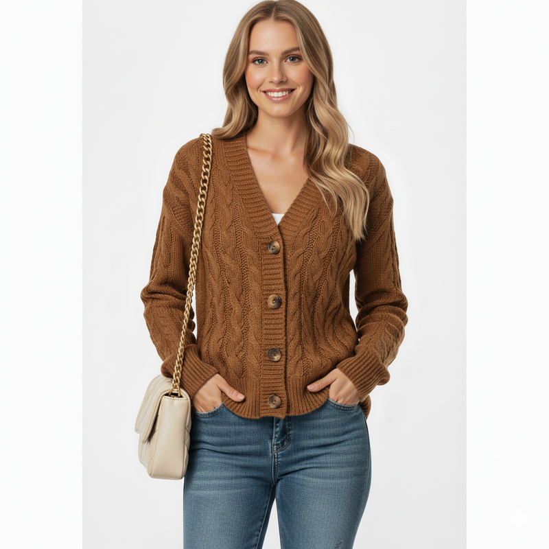 Women's Slim Fit Cable Knit Cardigan - Stylish Button Front Closure for a Chic Look