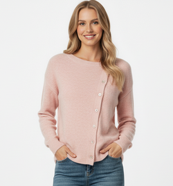 Women's Long Sleeve Asymmetric Button Knit Cardigan - Stylish & Cozy Layering Piece