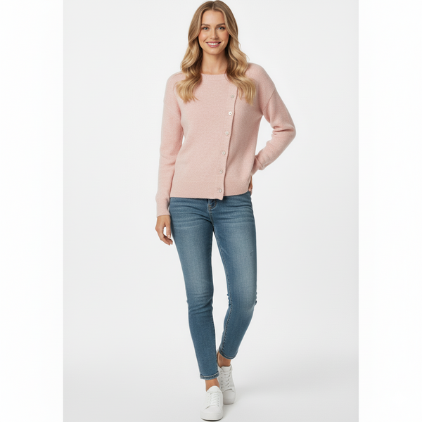 Women's Long Sleeve Asymmetric Button Knit Cardigan - Stylish & Cozy Layering Piece
