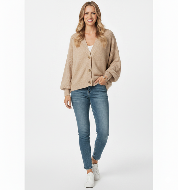 Women's Oversized Knit Cardigan with Drop Shoulders - Cozy Button-Up Sweater for Casual Style