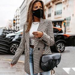 Women's Tailored Fit Checkered Cotton Blazer - Stylish & Comfortable Outerwear