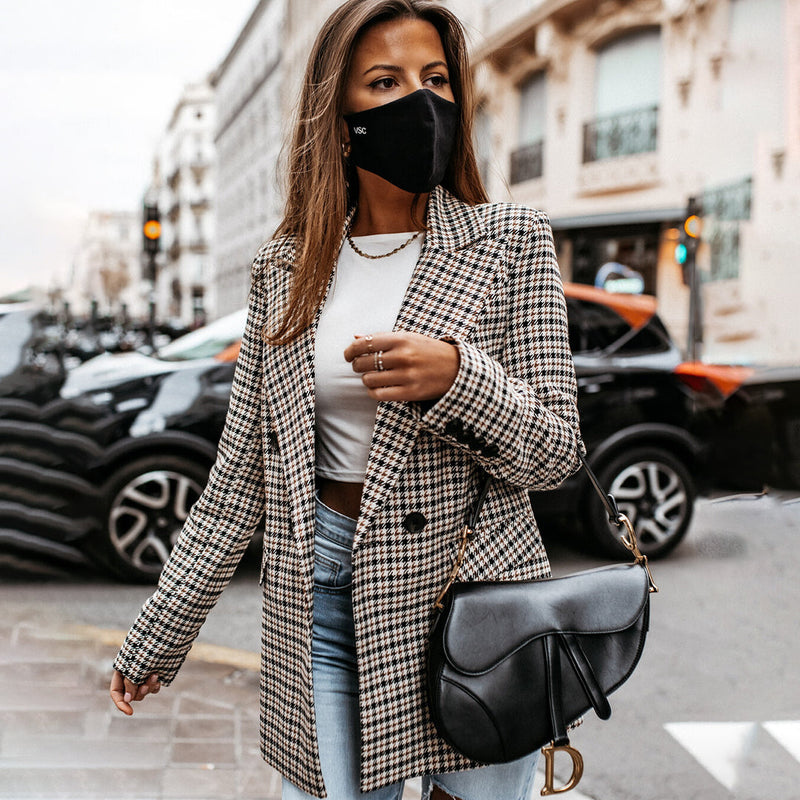Women's Tailored Fit Checkered Cotton Blazer - Stylish & Comfortable Outerwear