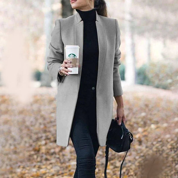 Stylish Women's Long Wool Trench Coat - Stand Collar, Sleek Fit & Warmth for Every Occasion
