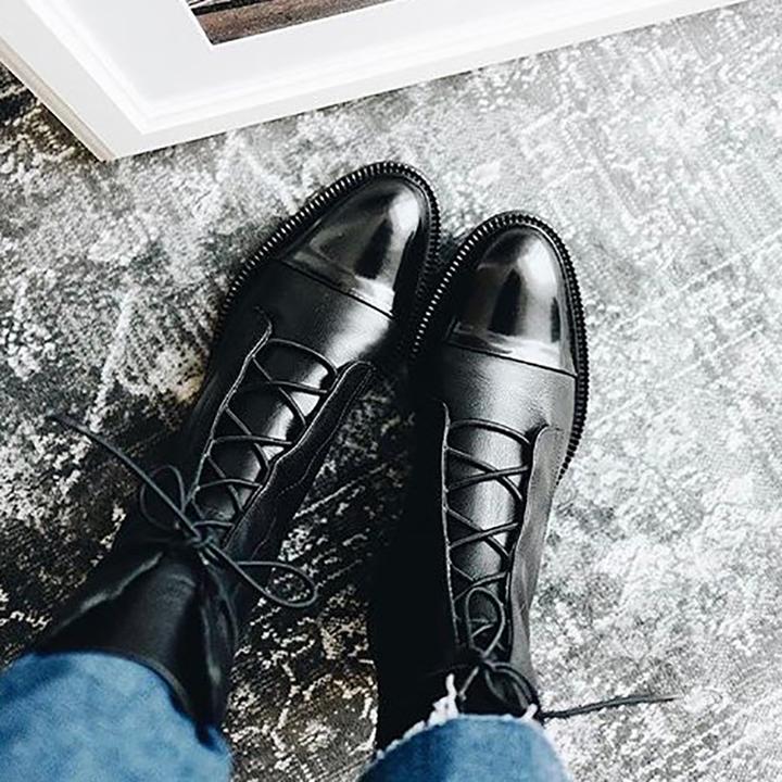 Elegant Women's Lace-Up Mid-Calf Boots with Low Heel - Stylish & Comfortable Footwear