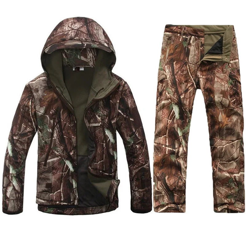 Men's TAD Gear Tactical Softshell Camouflage Jacket & Pants Set - Waterproof Windbreaker for Mountain Hunting & Outdoor Activities