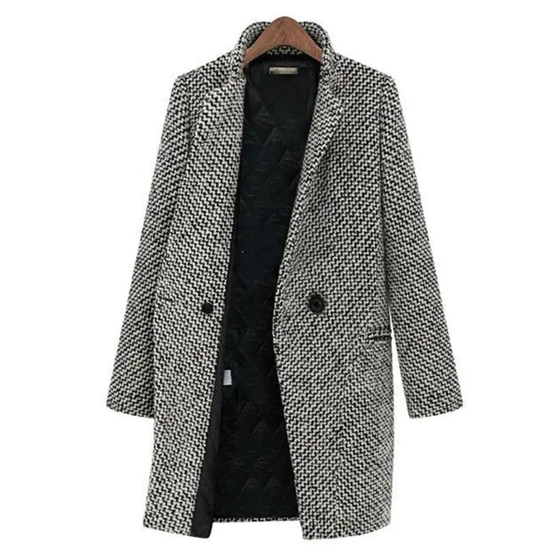 Women's Tailored Houndstooth Winter Coat - Stylish Button Closure, Warm & Chic Outerwear