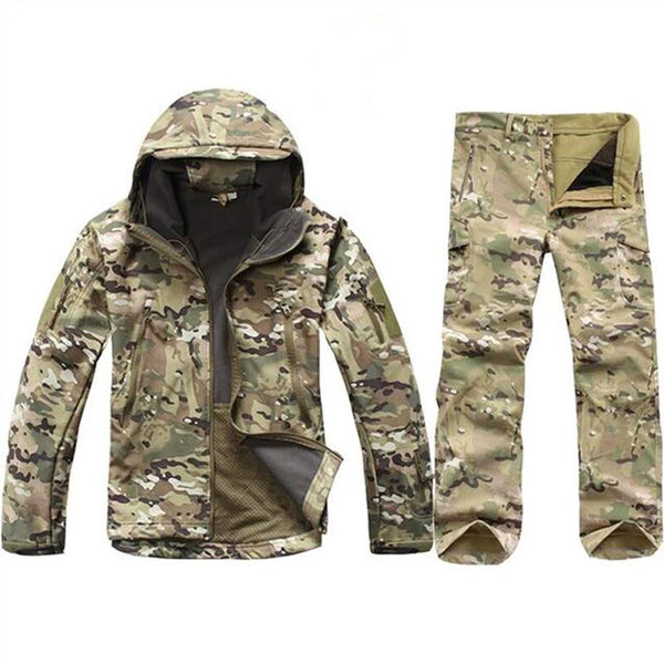 Men's TAD Gear Tactical Softshell Camouflage Jacket & Pants Set - Waterproof Windbreaker for Mountain Hunting & Outdoor Activities
