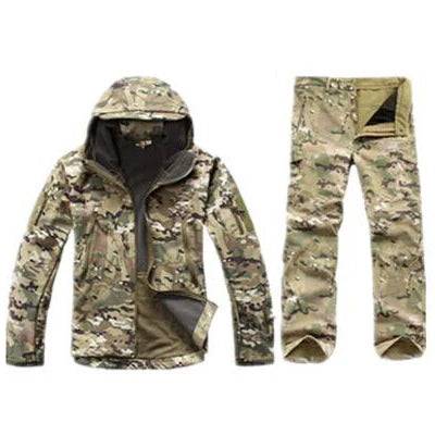 Men's TAD Gear Tactical Softshell Camouflage Jacket & Pants Set - Waterproof Windbreaker for Mountain Hunting & Outdoor Activities