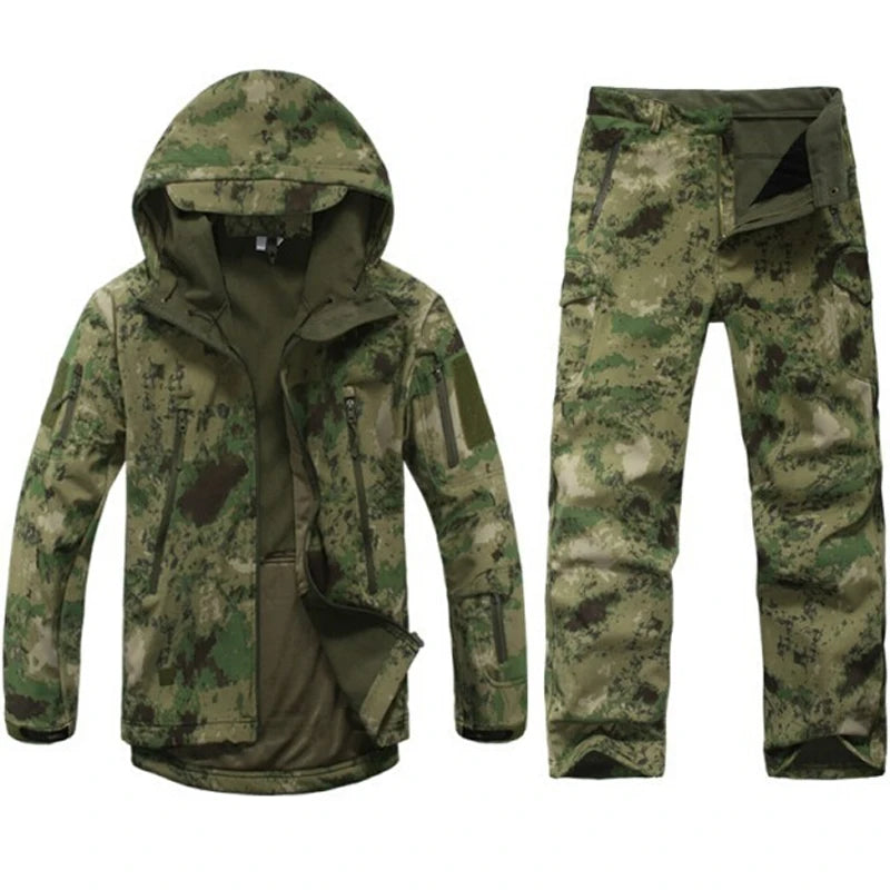 Men's TAD Gear Tactical Softshell Camouflage Jacket & Pants Set - Waterproof Windbreaker for Mountain Hunting & Outdoor Activities