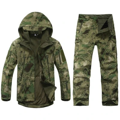 Men's TAD Gear Tactical Softshell Camouflage Jacket & Pants Set - Waterproof Windbreaker for Mountain Hunting & Outdoor Activities