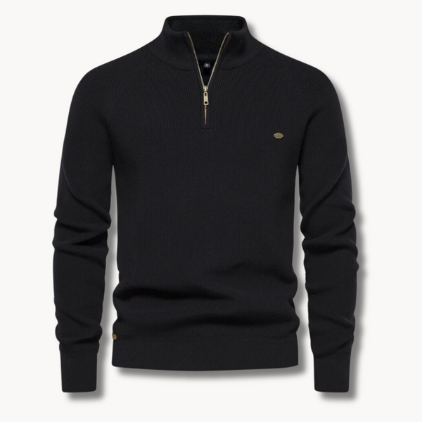 Men's Slim Fit Half-Zip Knitted Jumper with Stand Collar - Stylish & Comfortable Sweater