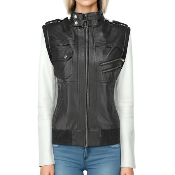 Women's Hazel Hooded Leather Biker Jacket - Stylish & Durable Motorcycle Outerwear