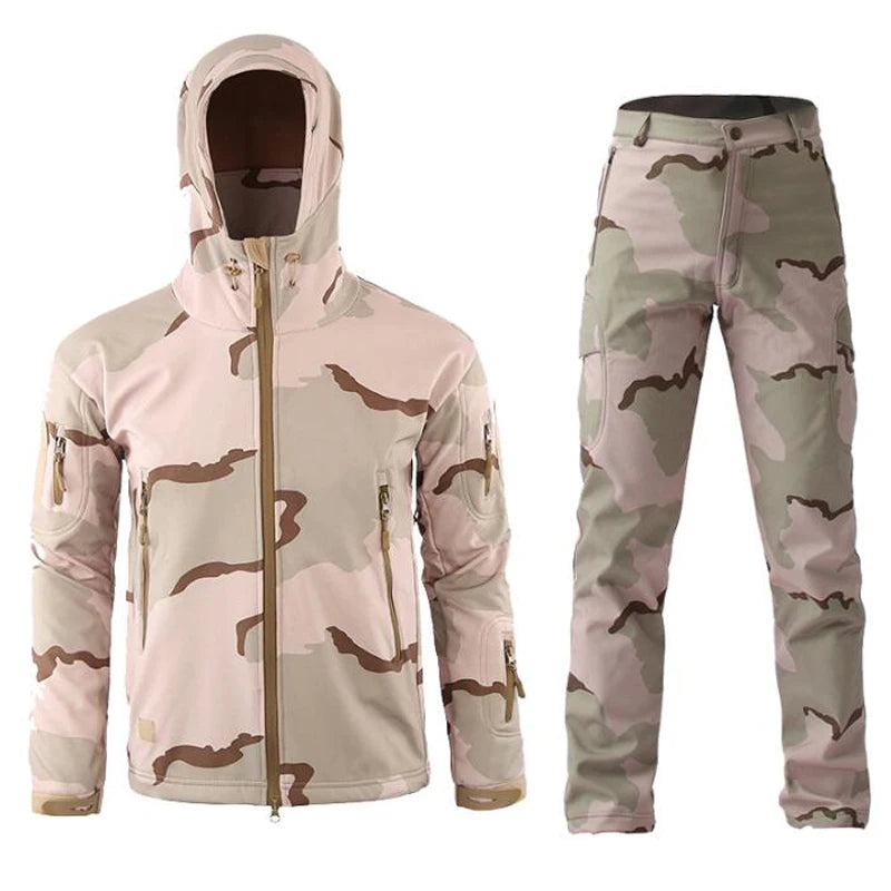 Men's TAD Gear Tactical Softshell Camouflage Jacket & Pants Set - Waterproof Windbreaker for Mountain Hunting & Outdoor Activities