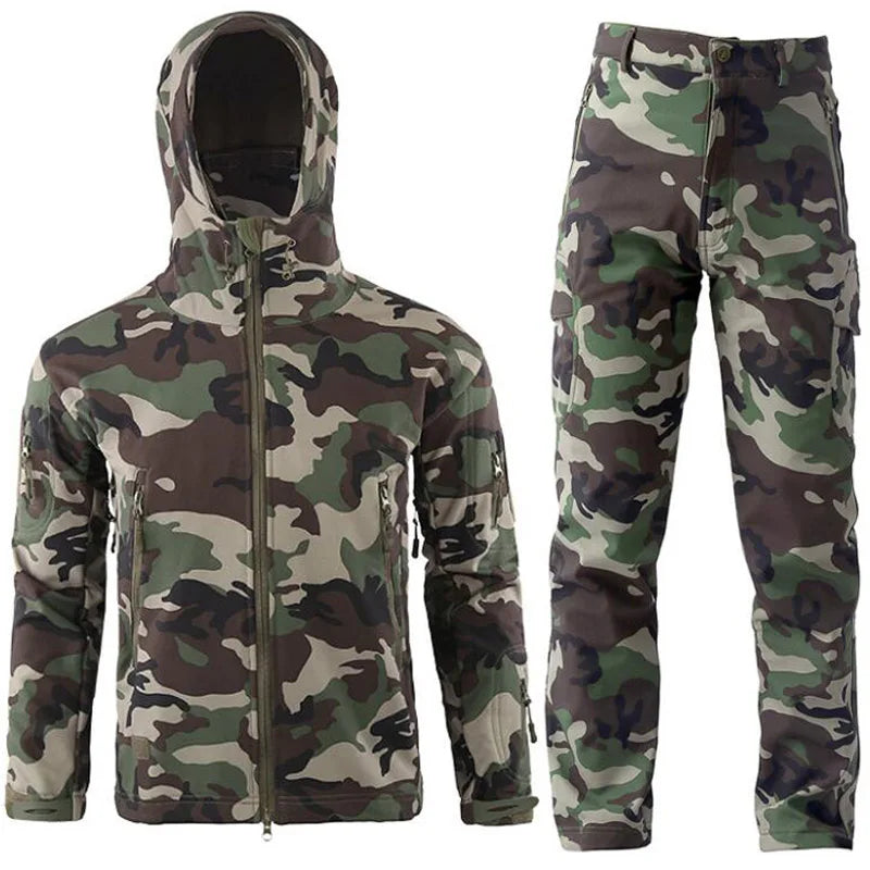 Men's TAD Gear Tactical Softshell Camouflage Jacket & Pants Set - Waterproof Windbreaker for Mountain Hunting & Outdoor Activities