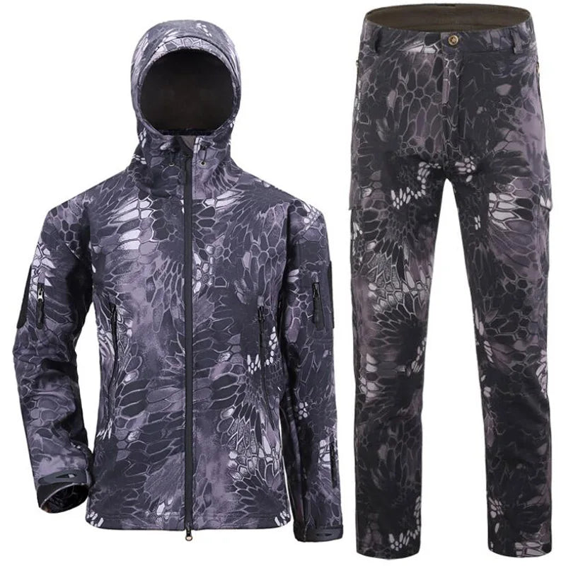 Men's TAD Gear Tactical Softshell Camouflage Jacket & Pants Set - Waterproof Windbreaker for Mountain Hunting & Outdoor Activities