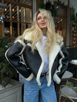 Women's Oversized Winter Jacket - Short Length with Stylish Contrast Trim Design
