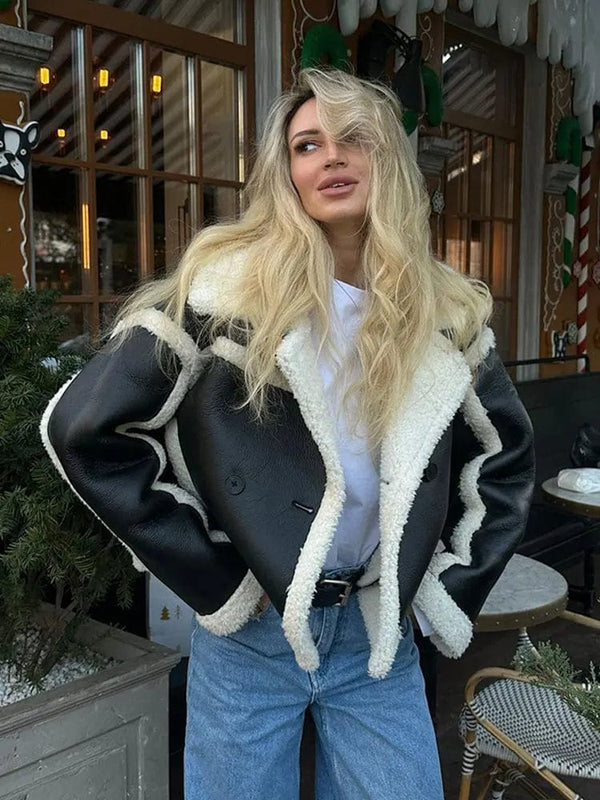Women's Oversized Winter Jacket - Short Length with Stylish Contrast Trim Design