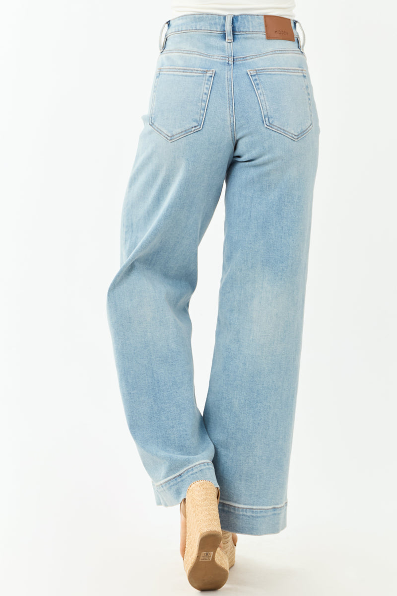 Women's Hidden Light Wash Wide Leg Jeans with Patch Pockets - Stretchy & Comfortable Fit