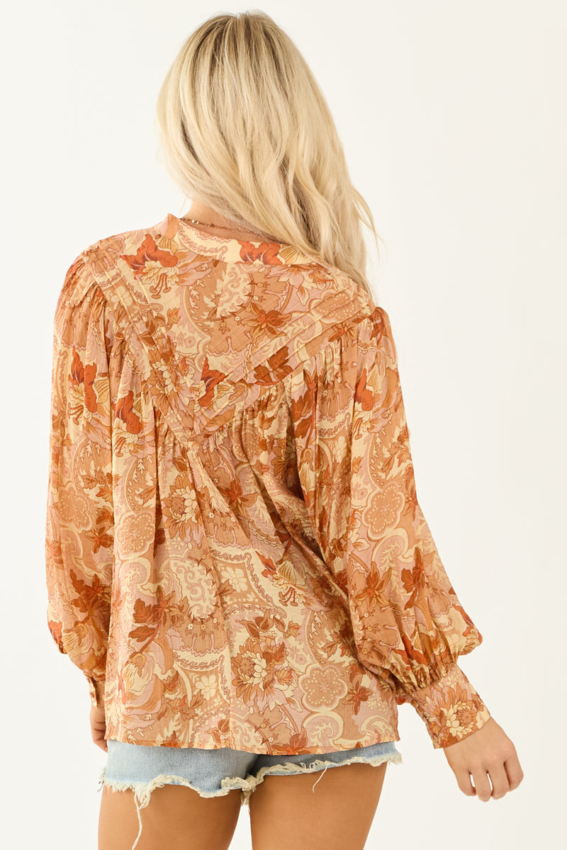 Honeysuckle Paisley Floral Pleated Button-Up Top for Women - Stylish & Comfortable Blouse