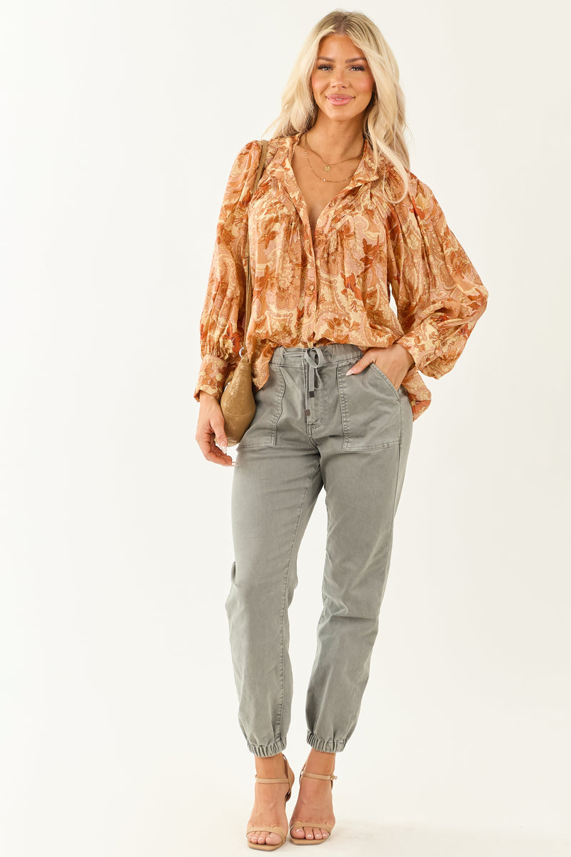 Honeysuckle Paisley Floral Pleated Button-Up Top for Women - Stylish & Comfortable Blouse