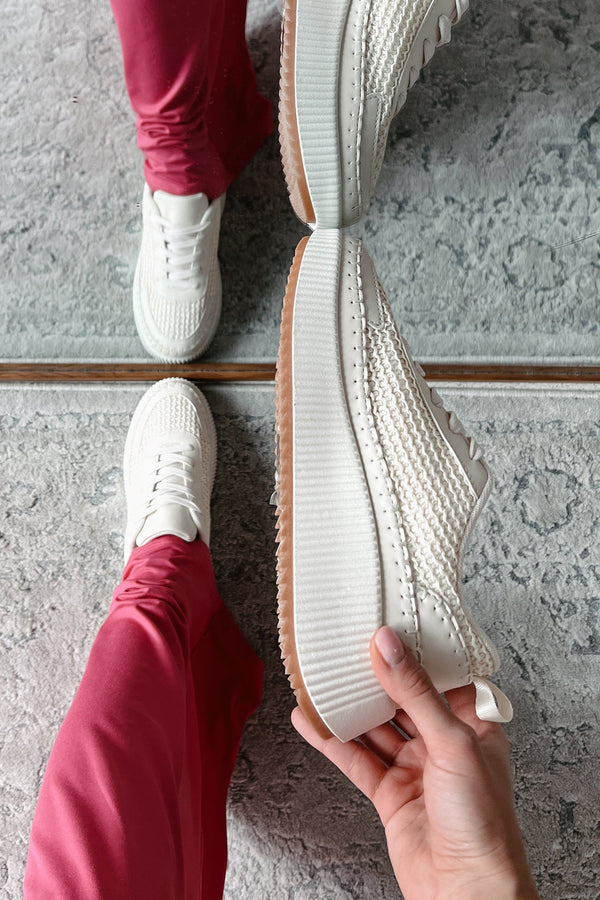Coastal Strolls Beige Raffia Platform Sneakers - Stylish Woven Design for Comfort & Versatility