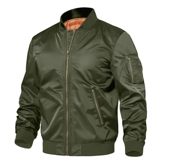 Men's Black Urban Bomber Jacket with Orange Quilted Lining & Zipper Pocket - Stylish & Functional Outerwear for Casual Wear