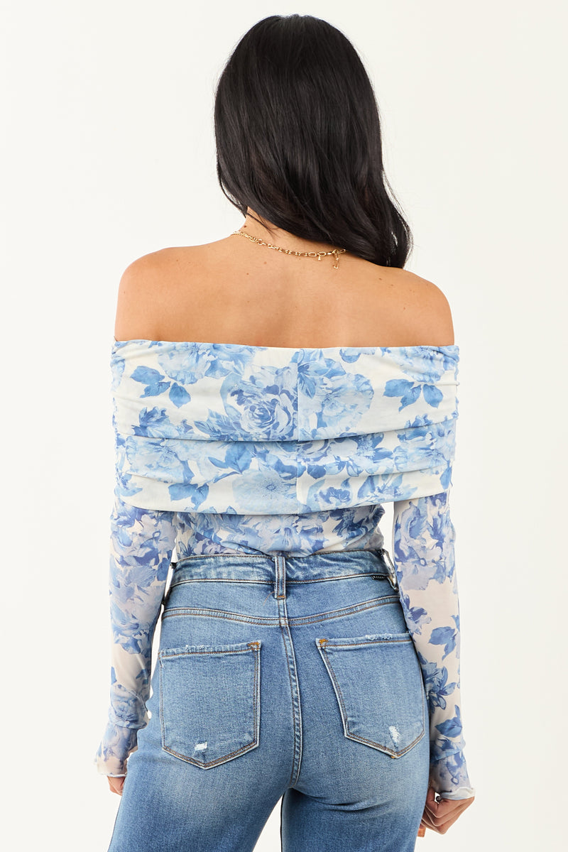 Elegant Ivory Floral Print Off-Shoulder Bodysuit for Women - Stylish Summer Fashion Top