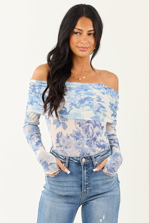 Elegant Ivory Floral Print Off-Shoulder Bodysuit for Women - Stylish Summer Fashion Top