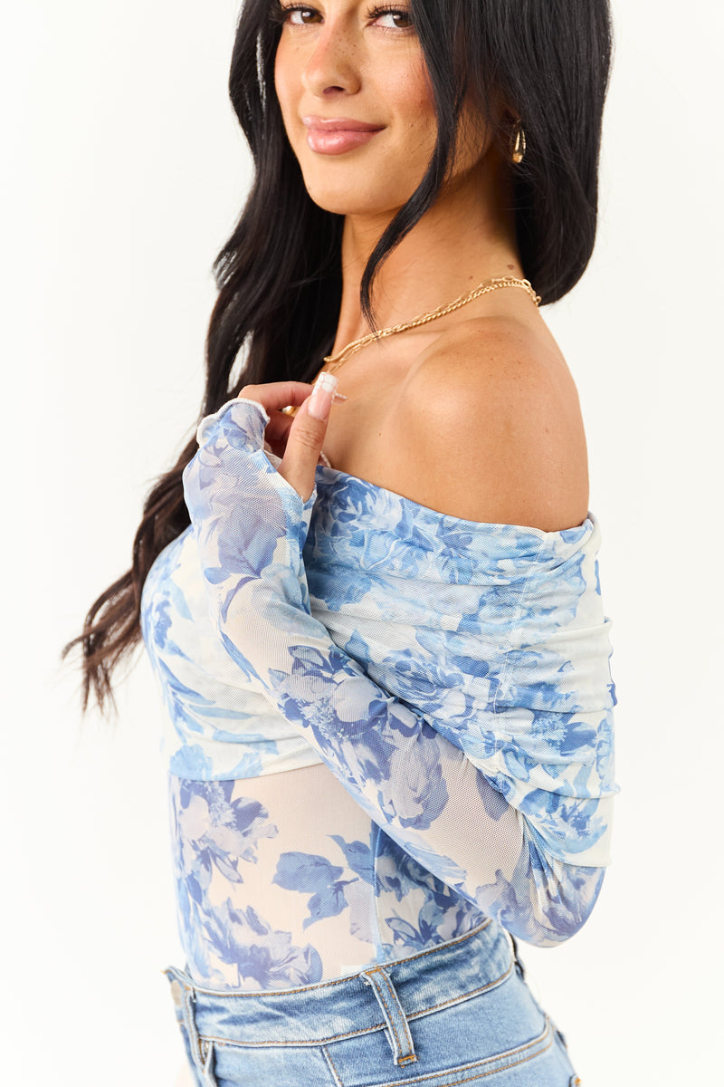 Elegant Ivory Floral Print Off-Shoulder Bodysuit for Women - Stylish Summer Fashion Top