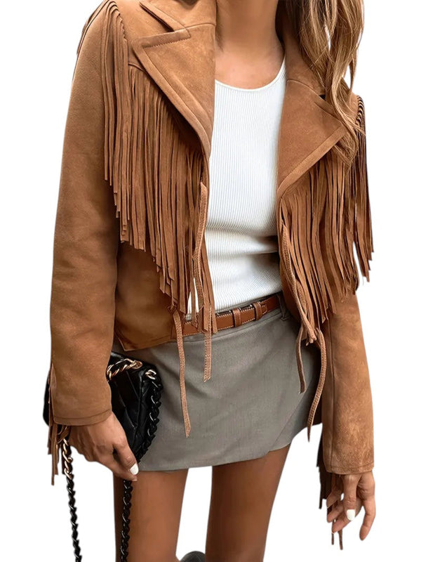 Stylish Women's Suede Fringed Jacket - Boho Chic Outerwear for Fall & Winter