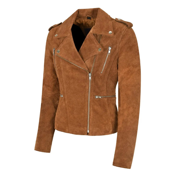 Jennifer Brown Women's Suede Biker Jacket - Stylish & Trendy Motorcycle Outerwear