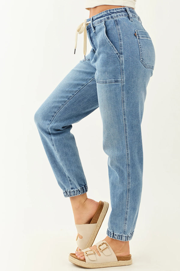 Casual Drawstring Denim Jogger Jeans