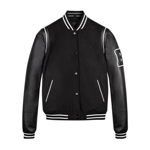Julia Women's Black Leather Varsity Jacket - Stylish & Trendy Outerwear for Casual Chic Looks
