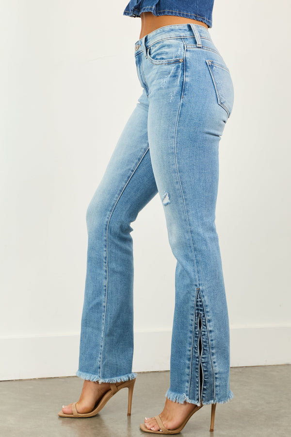 KanCan Medium Wash Bootcut Jeans with Slit Hem - Stretchy & Comfortable Women's Denim