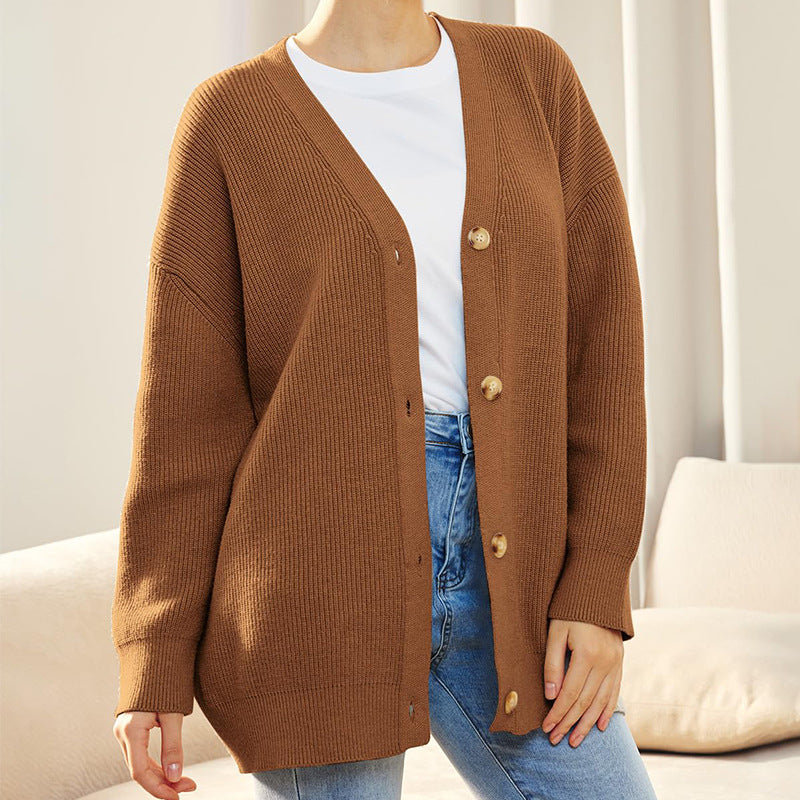 Cozy Women's Oversized Button Cardigan - Ribbed Knit Texture for Ultimate Comfort