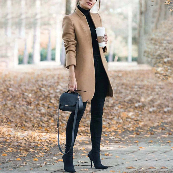 Stylish Women's Long Wool Trench Coat - Stand Collar, Sleek Fit & Warmth for Every Occasion