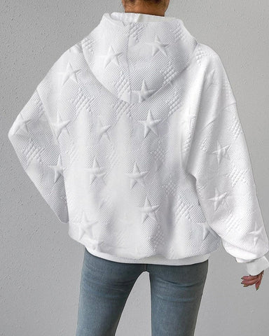 Women's Oversized Textured Star Pattern Pullover Hoodie - Cozy & Stylish Sweatshirt
