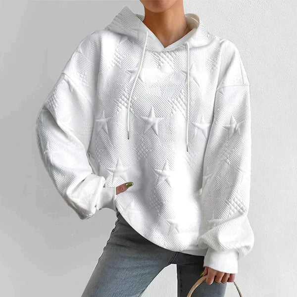 Women's Oversized Textured Star Pattern Pullover Hoodie - Cozy & Stylish Sweatshirt