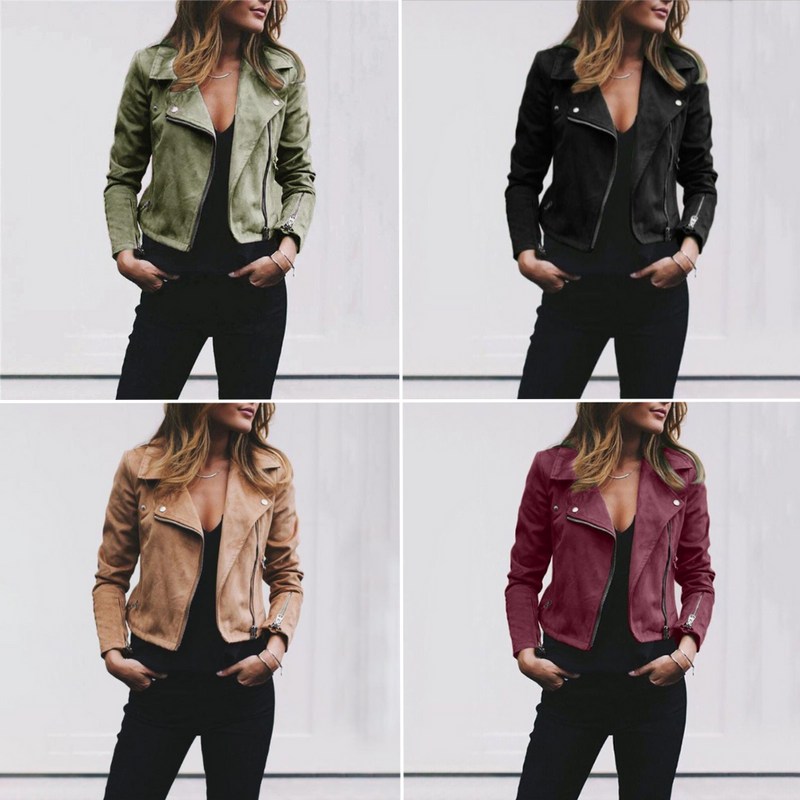 Stylish Women's Asymmetrical Zip Leather Jacket with Lapel Collar - Trendy Fashion Outerwear