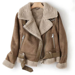Stylish Women's Leather Jacket with Belted Hem & Zipper Closure - Perfect for All Seasons