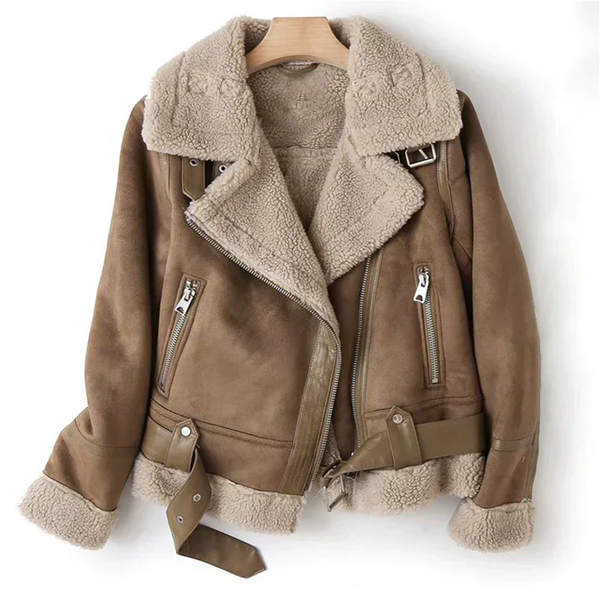Stylish Women's Leather Jacket with Belted Hem & Zipper Closure - Perfect for All Seasons