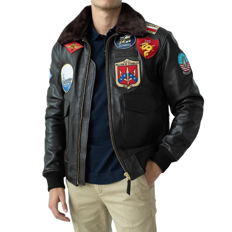Maverick's Top Gun Navy G-1 Flight Jacket - Authentic Military Style Bomber Jacket for Men