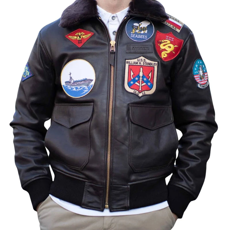 Maverick's Top Gun Navy G-1 Flight Jacket - Authentic Military Style Bomber Jacket for Men